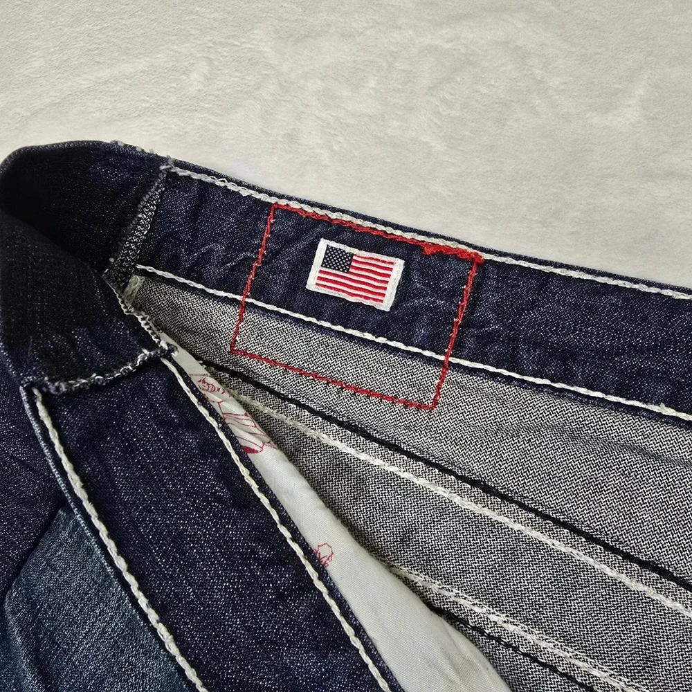 True Religion Denim Shorts Mens 54 Big Tall Blue USA‎ Flag ALTERED